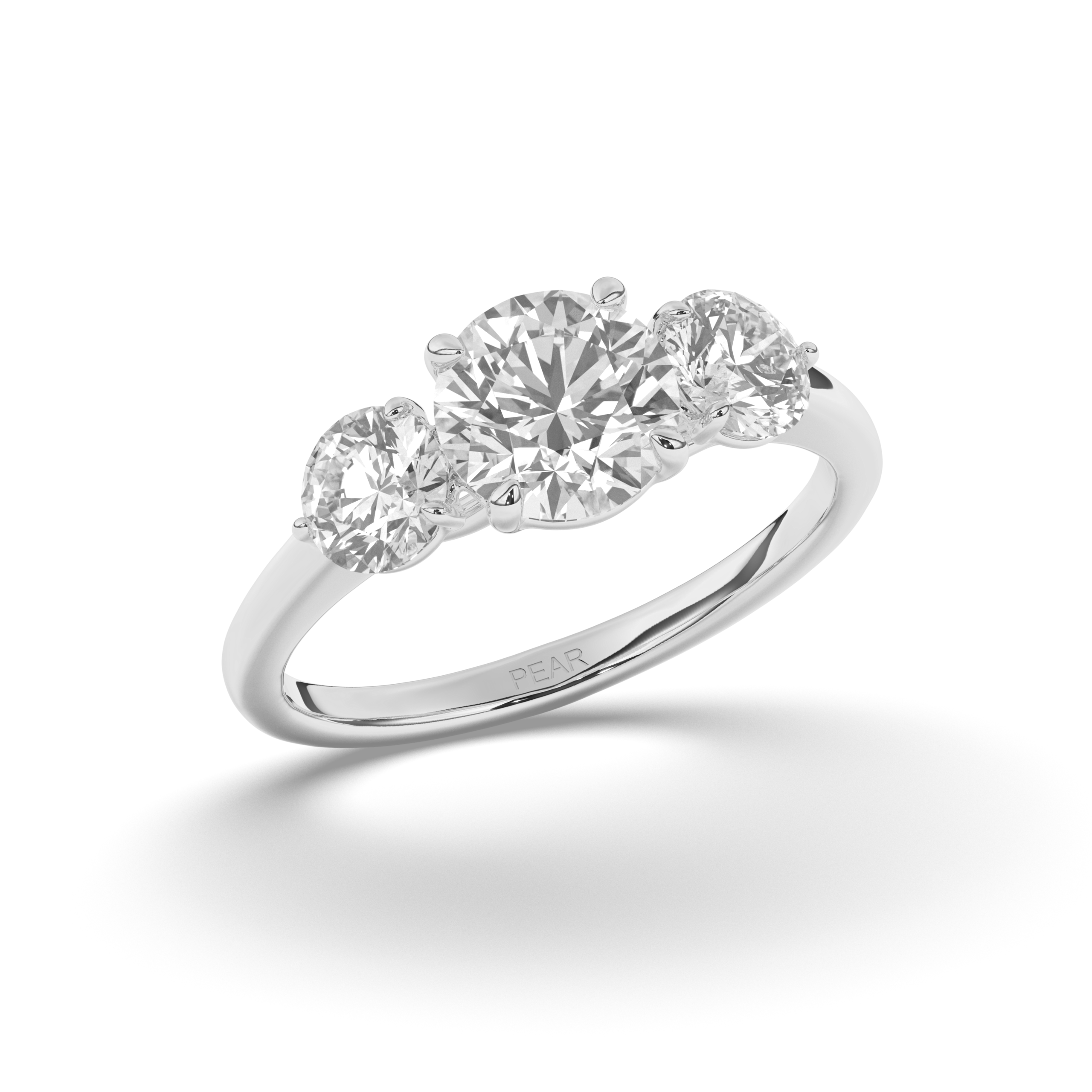 Elegant Three Stone Round Lab-Grown Diamond Ring with Classic Charm - Pear Jewels